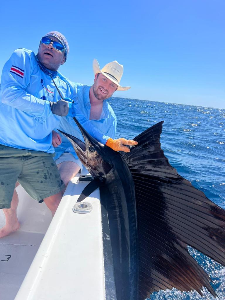 Hard work pays off with a beautiful Sailfish caught with Costa Rica Fishing Charters on